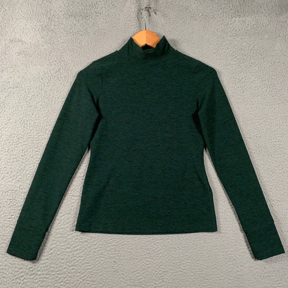 Beyond Yoga Heather Rib Keep It Simple Mock Neck Top Womens Small Green Pullover